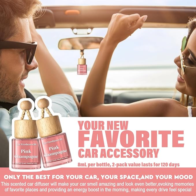 HoogaLife Car Air Freshener Diffuser 2 Pack Hanging Air Freshener Diffuser - Pink Sparkle Champagne Fragrance Oil Air Diffuse r for Car, 45+ Days Long Lasting Fragrance Made in USA (P38 SP) - Image 3
