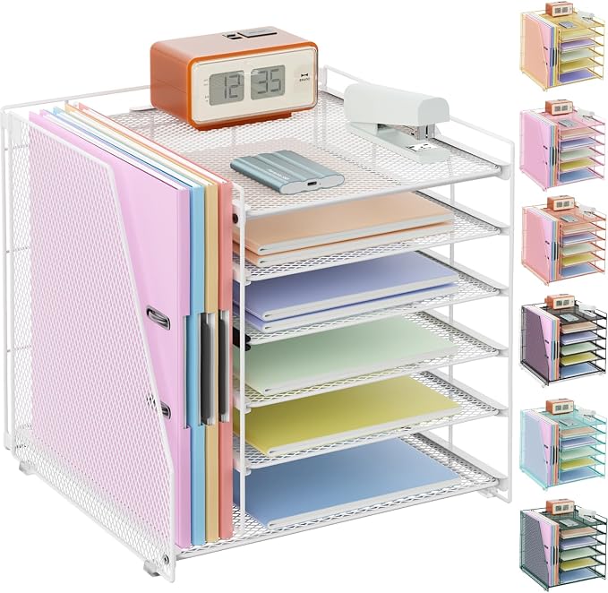 gianotter 6-Tier Paper Organizer With Magazine Holder, Desk Organizers and Accessories, Desk Accessories & Workspace Organizers, File Organizer for Office Supplies Storag (White, 6-Tier) by gianotter