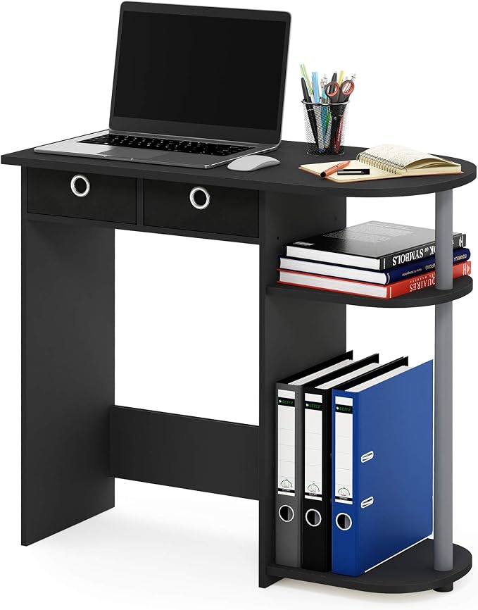 Furinno Go Green 32-Inch Computer Desk, Office Desk with 2 Side Shelves and Storage Bins, Rectangular Home Office Desk, Gaming Desk for Home Office, Bedroom, Study Room, Classic Black - Image 3