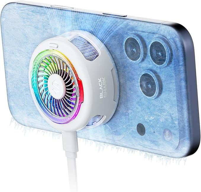Black Shark FunCooler 6 Magnetic Cell Phone Cooler for Gaming, Portable Mobile Phone Cooling Fan with RGB Light, App-Controlled Cellphone Radiator for iPhone Magnetic Series/iPad (White) by BlackShark