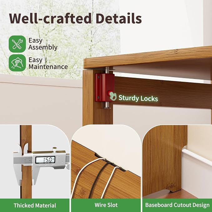 Folding Desk for Small Spaces, Bamboo Foldable Desk with Storage, Brown | Small Computer Desk with Bookshelf, Mid Century, Fold Out，Compact Size, for Bedroom, Living Room, Apartment, Home Office - Image 4