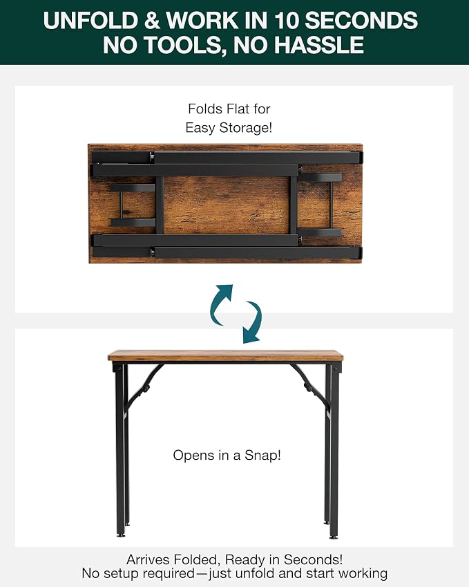 Frylr Small Folding Computer Desk – Portable 35.8 Inch Foldable Laptop Table, Collapsible and Compact for Easy Storage and Fast Setup, Lightweight for Small Spaces, Craft and Study Use, Rustic Brown - Image 3