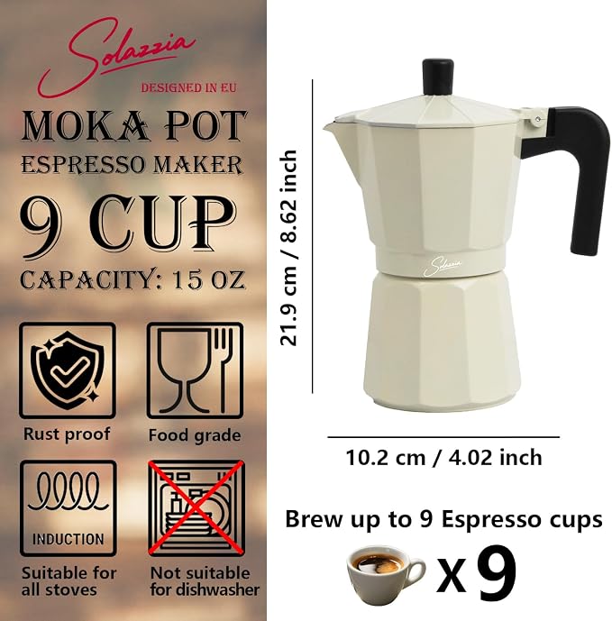 9 Cup Stovetop Espresso Maker Italian Moka Pot, Stove Top Cuban Coffee Maker, Greca Mocha Pot(Premium, 15 oz/450ml) - Image 4