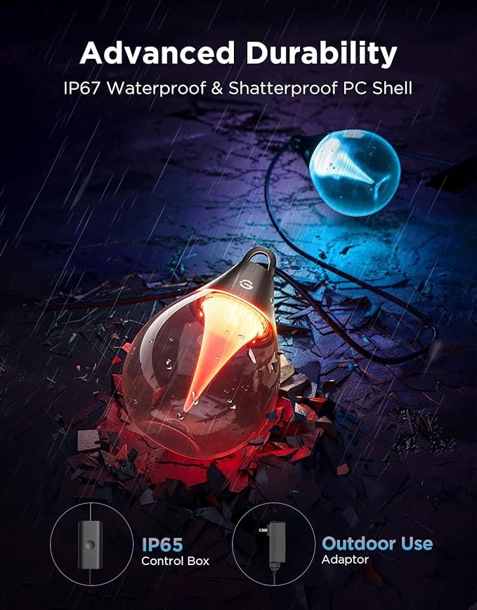 Govee Clear Bulb Outdoor String Lights, 48ft IP67 Patio & Backyard Lights | 15 RGBWIC Dimmable LED Bulbs, 111 Modes, Music Sync, IP67 Waterproof & Shatterproof, Work with Alexa, Google & Matter - Image 4