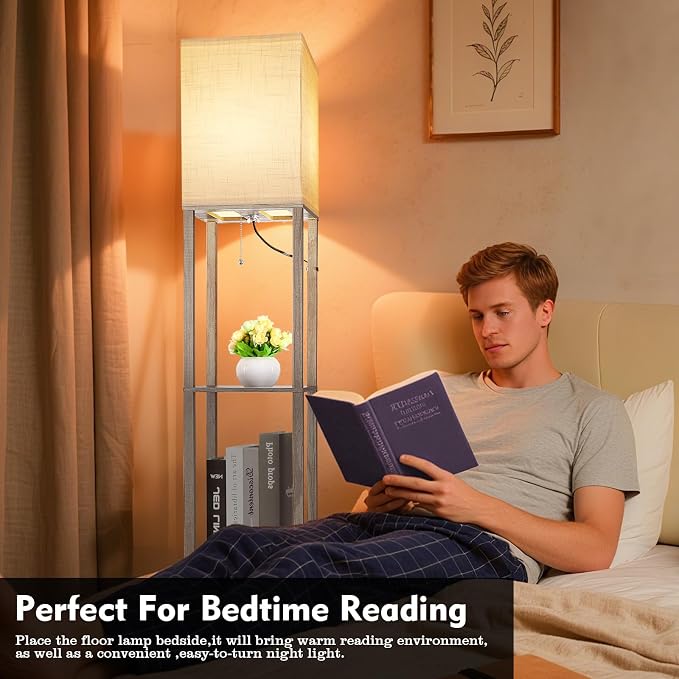 RUNTOP Floor Lamp with Shelves, Shelf Lamp with 3 Color Temperature LED Bulb,Lamps for Living Room, Standing Lamp Modern Tall Standing Light Display Shelf Floor Lamps for Bedroom, Office Home Decor - Image 7