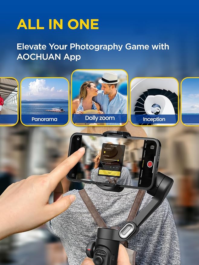 AOCHUAN Gimbal Stabilizer for iPhone Gimbal, Smartphone w/Focus Wheel Face/Object Tracking for iPhone 17 16 15 Pro Max/Android Foldable 3-Axis Handheld Phone Stabilizer for Video Recording -Smart XE - Image 5