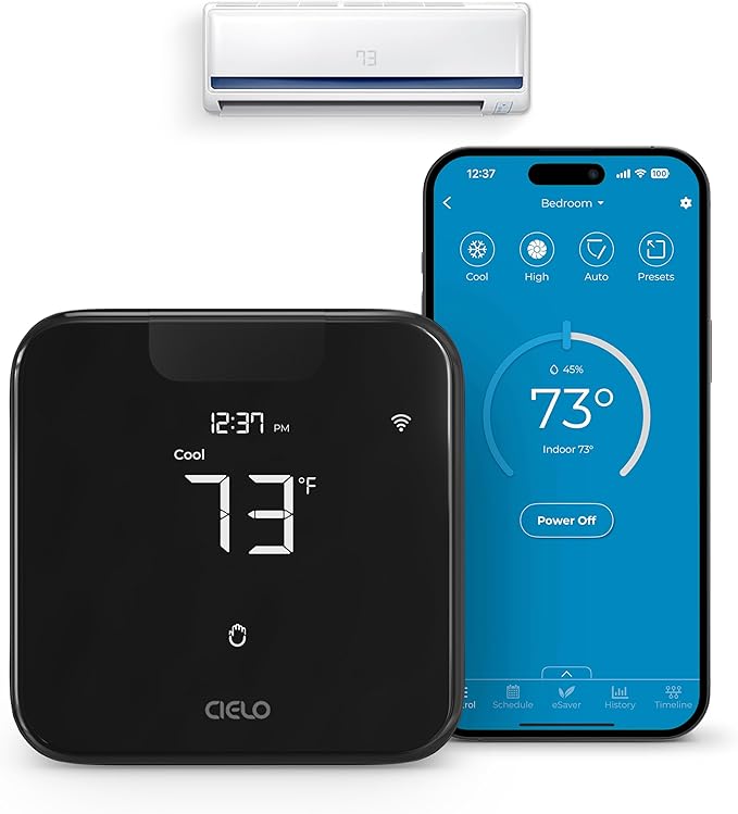 Breez Max Smart AC Controller | AHR Product of the Year WiFi Thermostat for Mini-Split, Window, Portable AC/Heat Pump | AI-Based Tech | Free App, No Subscription | Alexa, Google, IFTTT etc. (Black) by CieloBreez
