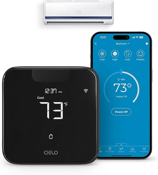 Breez Max Smart AC Controller | AHR Product of the Year WiFi Thermostat for Mini-Split, Window, Portable AC/Heat Pump | AI-Based Tech | Free App, No Subscription | Alexa, Google, IFTTT etc. (Black) by CieloBreez