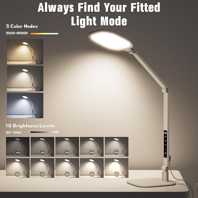 LitONES Eye-Care Desk Light for Video Calls Home Office-White | 15W LED Desk Lamp with CRI 97.8 Memory & Timer Function, 1200LM Dimmable Computer Light for Conference, Reading, Study - Image 4
