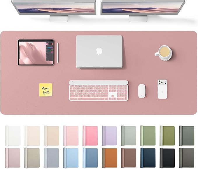 YSAGi Leather Desk Pad Protector, Office Desk Mat, Large Mouse Pad, Non-Slip PU Leather Desk Blotter, Laptop Desk Pad, Waterproof Desk Writing Pad for Office and Home (Pale Mauve,55" x 17.2") by YSAGi