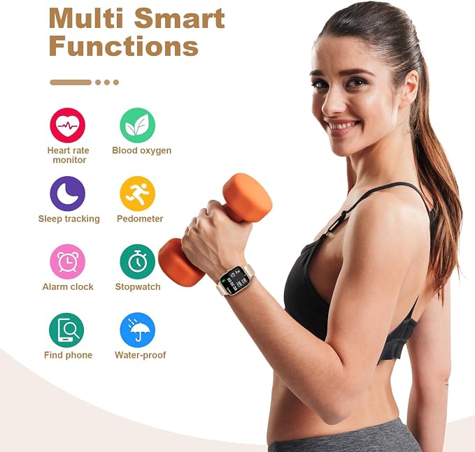 Smart Watch for Men Women Compatible with iPhone Samsung Android Phone 1.69 inch Full Touch Screen IP68 Waterproof Bluetooh Fitness Tracker Heart Rate/Sleep Monitor (Gold) - Image 3