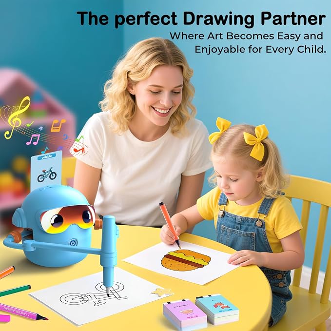 Drawing Robot for Kids Montessori Painting Toys for 3 4 5 6 7 8 Year Old, Voice Interactive Educational Drawing Machine with 100 Cards,16 Colorful Pens & Music-Gift for Boys Girls - Image 5
