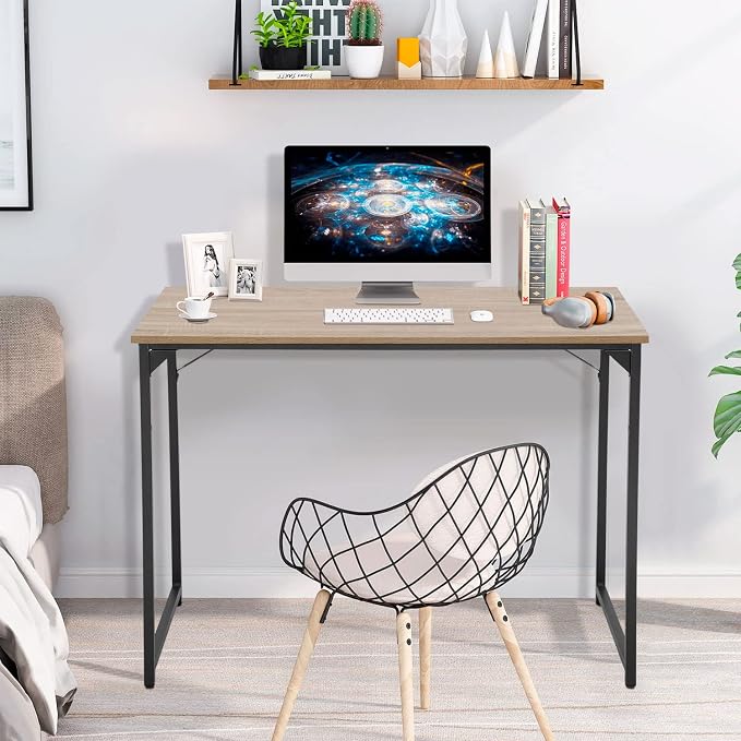 PayLessHere | 39 Inch Computer Desk | Nature | Sturdy Office Desk | Metal Frame, Adjustable Feet | Water-Resistant, Scratchproof Surface | Writing Table for Home Office or Study | Pack of 1 - Image 4