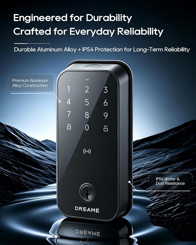 Dreame Turbo Lite Smart Wi-Fi Door Lock, Fingerprint Keyless Entry Deadbolt for Front Door, Built-in Wi-Fi, Keypad Smart Lock, Works with Apple Home, Auto Lock, IP54 Waterproof, 12-Month Battery Life - Image 8