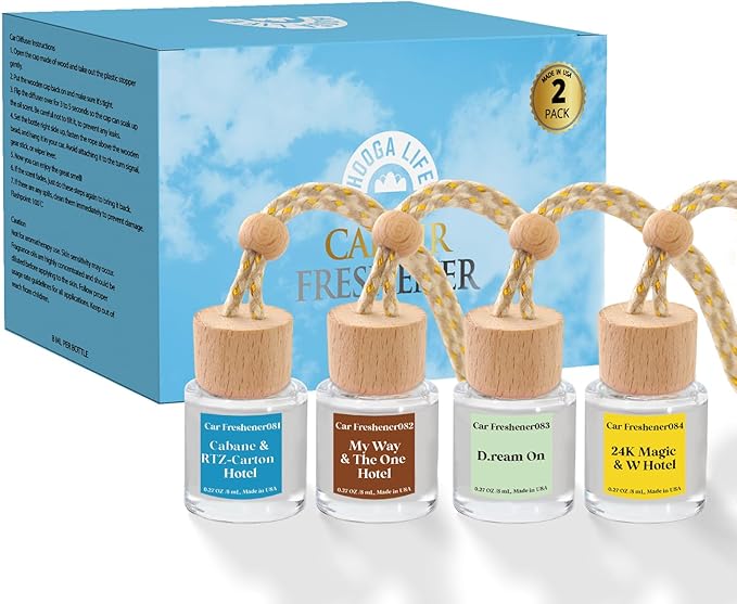 HoogaLife Car Air Freshener Diffuser 4 Pack Hanging Car Freshener for Women - 24.K Magic & W. Hotel ＆ Cabane & Rltz. CarIton Hotel ＆ Droam 0n & Westln Hotels ＆ M.y Way & The 0ne Hotel Fragrance Oil - Image 5