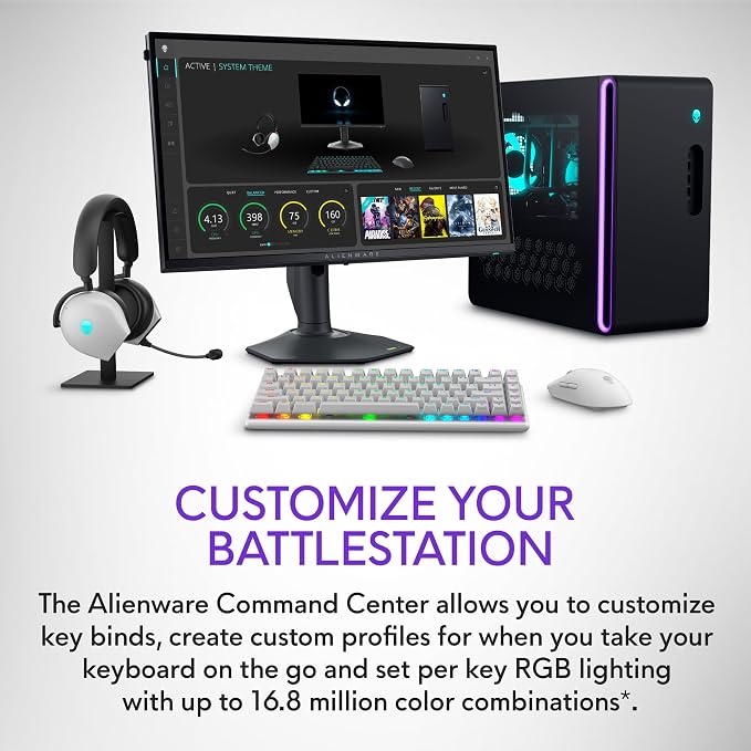 Alienware Pro Wireless Gaming Keyboard, Linear Mechanical, RGB | 2.4GHz, Bluetooth 5.1, USB Wired, N-Key Rollover, PBT Double-Shot Keycaps, Detachable USB Paracord Cable, Lunar Light - Image 9