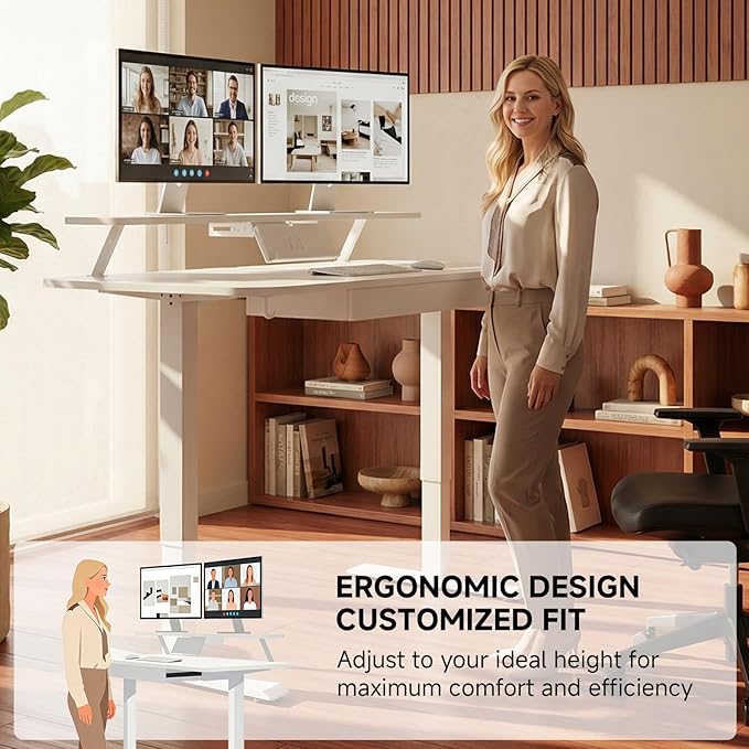 COMHOMA Electric Standing Desk with Drawers, 55 x 24 Inch Sit Stand up Desk with Monitor Stand, Laptop Stand, Height Adjustable Ergonomic Home Office Computer Desks with Memory Preset Controller - Image 3