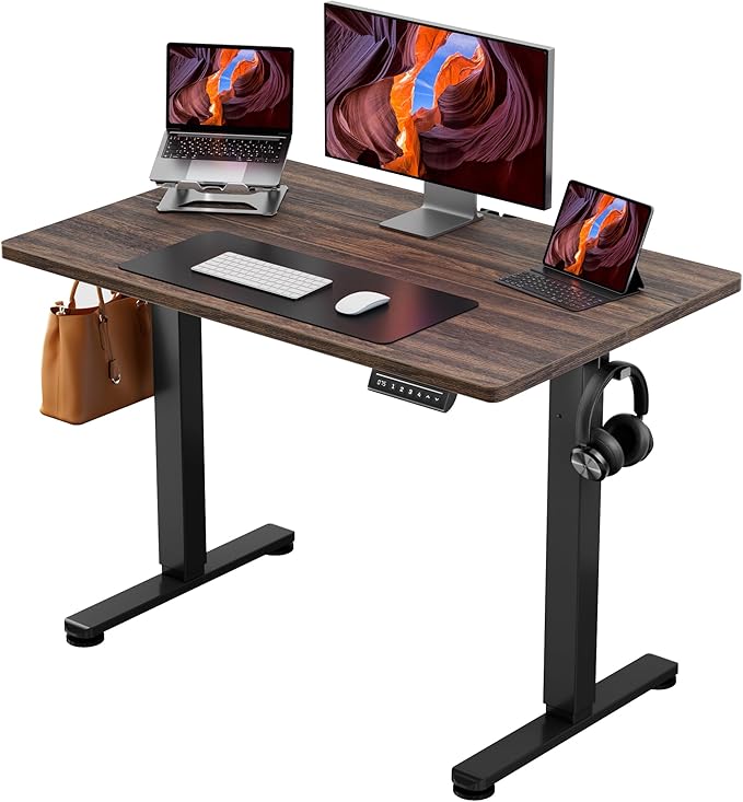 ErGear Height Adjustable Electric Standing Desk, 40 x 24 Inches Sit Stand up Desk, Memory Computer Home Office Desk, Dark Walnut by ErGear