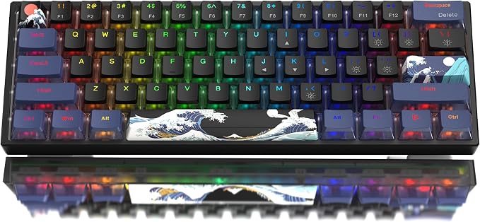 Womier 60% Percent Keyboard Gaming, Creamy Mechanical Wired Keyboard Anime | Hot-Swappable RGB Key board with PBT Keycaps for Windows PC Gamers - POM Linear Red Switch WK61 V2 Black Kanagawa by Womier