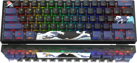 Womier 60% Percent Keyboard Gaming, Creamy Mechanical Wired Keyboard Anime | Hot-Swappable RGB Key board with PBT Keycaps for Windows PC Gamers - POM Linear Red Switch WK61 V2 Black Kanagawa by Womier