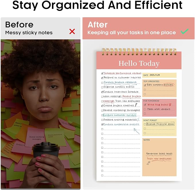 Taja To Do List Notepad, Undated Daily Planner for Work and Goal Setting | Pink, 52 Sheets, 9.8" x 6.5" , for Office, Home and school, Daily Task Planning, Notes and Everyday Organization - Image 5