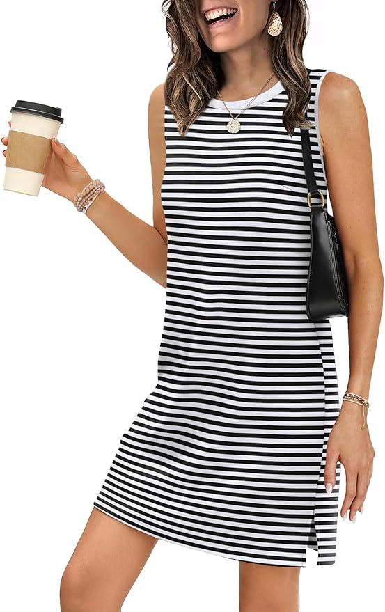 WIHOLL Casual Dresses for Women Crewneck Sleeveless Tank Dress Summer Spring Boho Vacation Clothes - Image 2