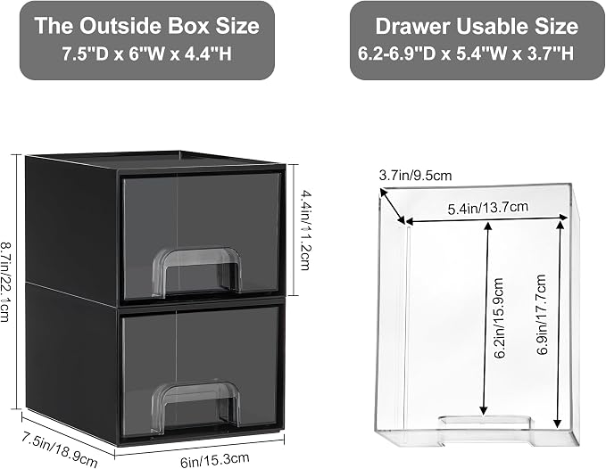 Vtopmart Black Small Stackable Storage Drawers, Cologne Organizer for Men,Plastic Containers for Vanity, Dresser,Office Desk,Bathroom Countertop Organization,Ideal for Room Decor - Image 3