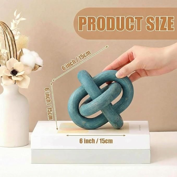 Yalikop 3 Link Wood Knot Decor Rustic Home Décor Accents Hand Carved Coffee Table Decoration, Boho Chain Link Decoration, Modern Shelf, Rustic Objects for Home Living Room Bedroom(Blue) - Image 2