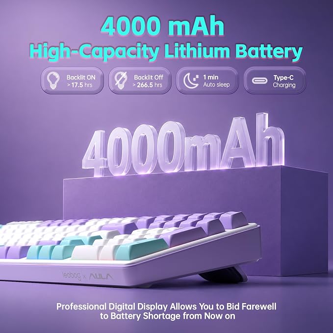Aula S99pro V2 Wireless Gaming Keyboard,Silent Computer Keyboards,Creamy Membrane Keyboard with Number Pad,Tri-Mode Bluetooth/2.4GHz/USB-C,RGB Backlit,Digital Display Screen - Star Illusion Purple - Image 8