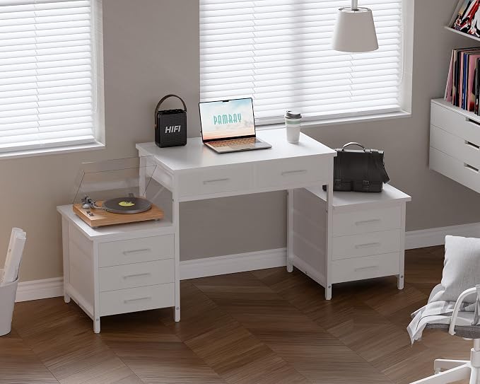 Pamray 63 Inch Office Desk with 8 Drawers and Printer Shelves for Computer | Space-saving, Ample Storage, Large Workspace, Easy Assembly, Sturdy, Suitable for Home Office Study Gaming, Bedroom and Dorms - Image 2