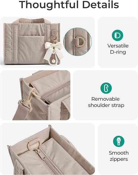 BAGSMART Boxy Tote Bag for Women, Crossbody Work Bag with Zipper | 3 Sizes Small Mini Tote Bag, Inner Tumbler Pocket Crush Bow Should Bag for Travel Work College - Image 5