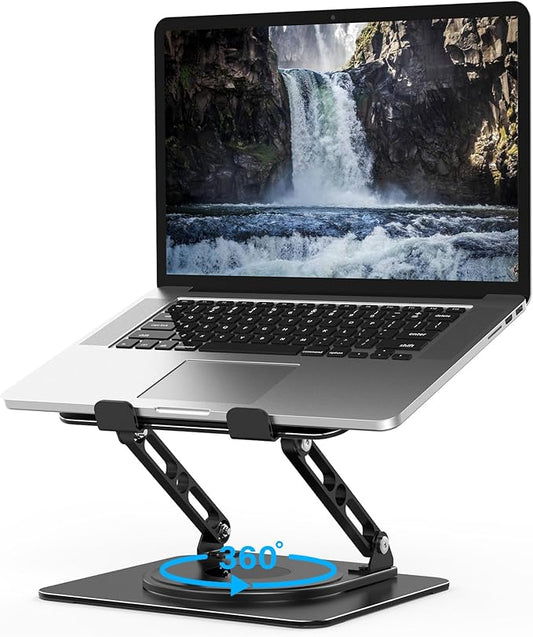 Adjustable Laptop Stand for Desk with 360 Rotating Base | Metal Foldable Laptop Riser Holder, Portable Desktop Book Stands, Ventilated Cooling Notebook Stand for 10-15.6” Laptops by Gogoonike