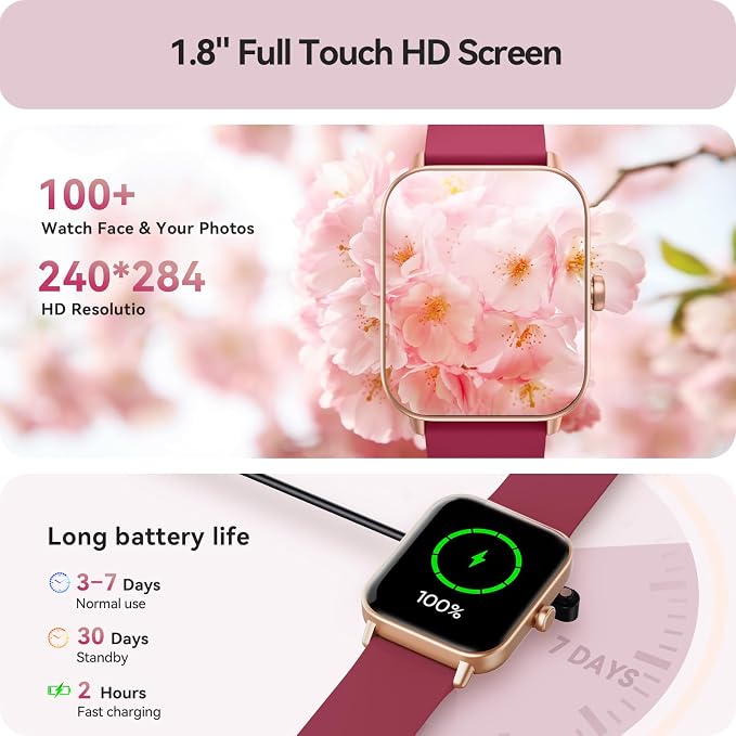 Gydom Smart Watch for Women Android & iPhone, Alexa Built-in, 1.8" Smartwatch with Heart Rate/SpO2/Sleep Monitor, IP68 Waterproof Activity Fitness Tracker, 101+ Sports Mode, Red - Image 5