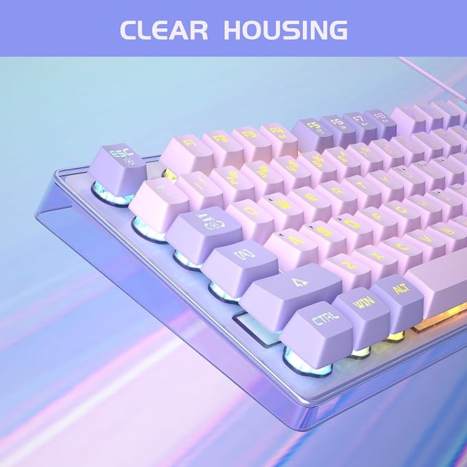 Gaming Keyboard and Mouse Combo, K1 RGB LED Backlit Wired Keyboard with 104 Key Computer PC Gaming Keyboard for PC/Laptop (Purple) - Image 2