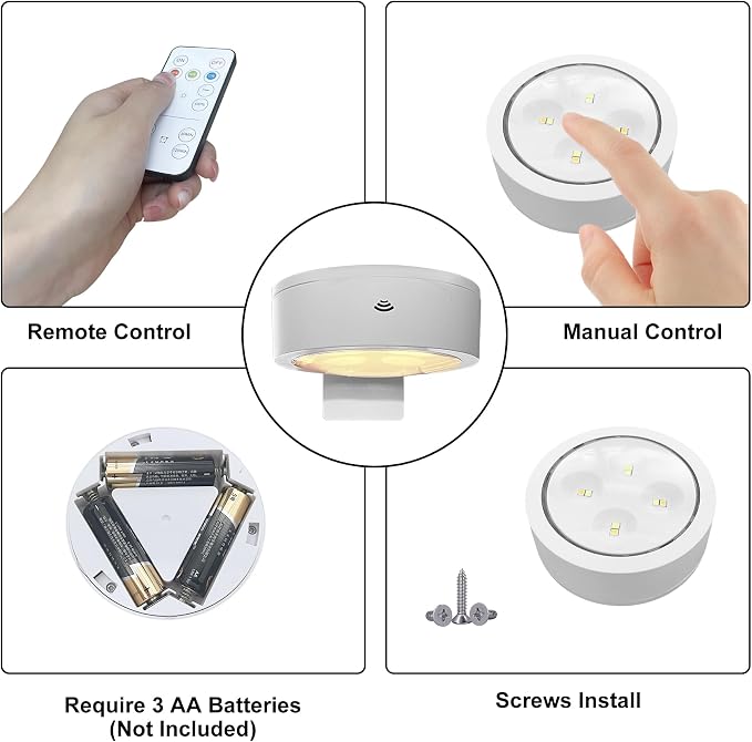 3-Pack Battery Operated Picture Lights Magnetic Painting Light with 3 Lighting Modes,Remote and Timer Art Display Light for Picture Artworking Frame Portrait,Dimmable Wireless Wall Puck Lights-White - Image 6