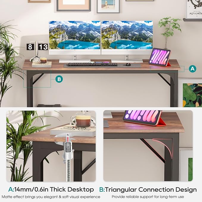 BestOffice | 47 Inch Computer Desk | Brown | Sturdy Office Desk | Metal Frame, Adjustable Feet | Water-Resistant, Scratchproof Surface | Writing Table for Home Office or Study | Pack of 1 - Image 4