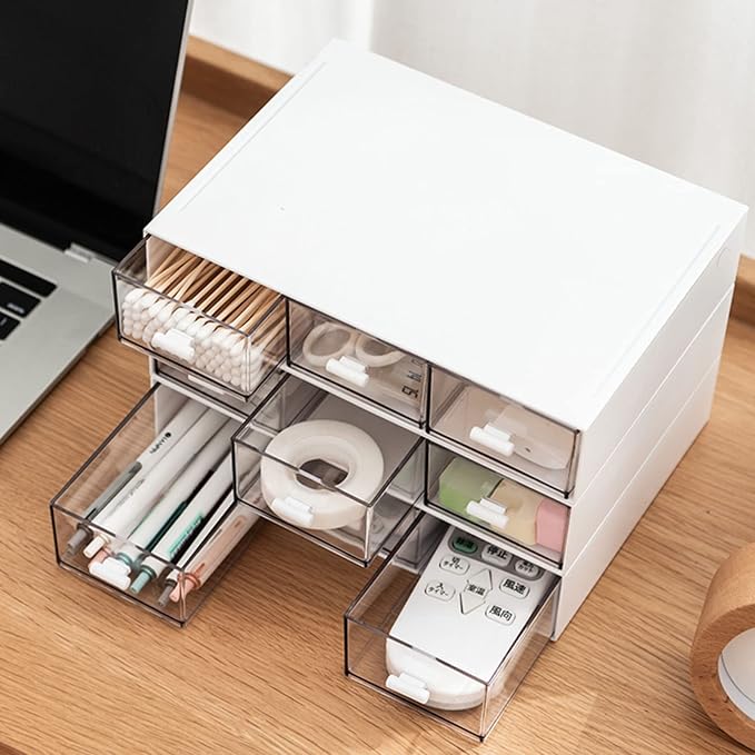Desk Organizer-Stackable Storage Drawers, Desk Drawer Organizer Perfect For Collection Small Item/Cosmetic Office Supplies - 2 drawers (White) - Image 5