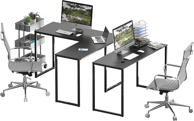 SHW Mission 48 x 48 L-Shape Home Office Computer Desk, Black | Reversible Desktop Design - Image 6