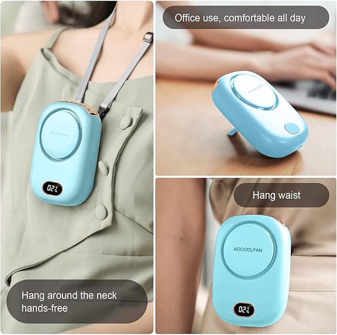 AOCOOLFAN Portable Neck Fan, Mini Small Personal Handheld Fan USB Rechargeable 3 Speed for Girls Boys Woman Eyelash Travel Home Office Outdoor (light blue) - Image 4