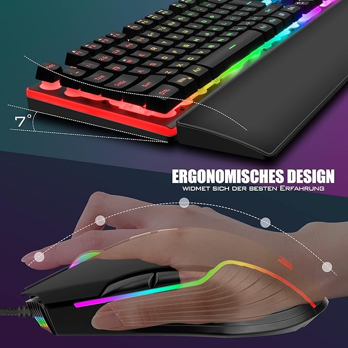 RedThunder K10 Wired Gaming Keyboard and Mouse and Wrist Rest Combo, RGB Backlit, Mechanical Feel Anti-ghosting Keyboard + 7D 7200 DPI Mice+Soft Leather Wrist Rest 3 in 1 PC Gamer Accessories(Black) - Image 5