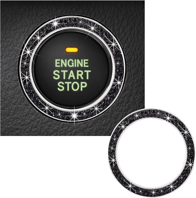 Kewucn Bling Crystal Double Rhinestone Car Engine Start Decoration Ring, Sparkling Push Start Button Sticker, Key Ignition & Knob Ring Decoration, Bling Car Interior Accessory (Black) by Kewucn