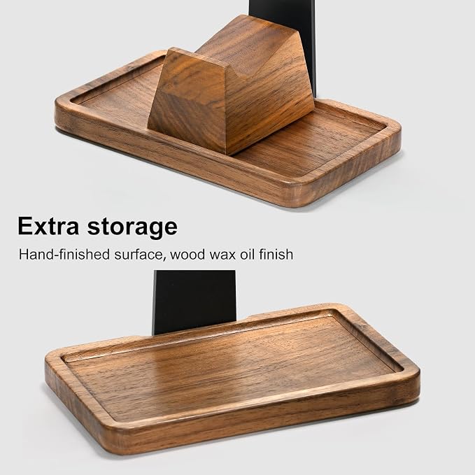 UPERGO Walnut Headphone Stand with Controller Holder & Storage Base | Solid Wood Grain, Gear & Charger Storage, Gamer Gift for PS5 Xbox Controllers, Desk Accessories - Image 6