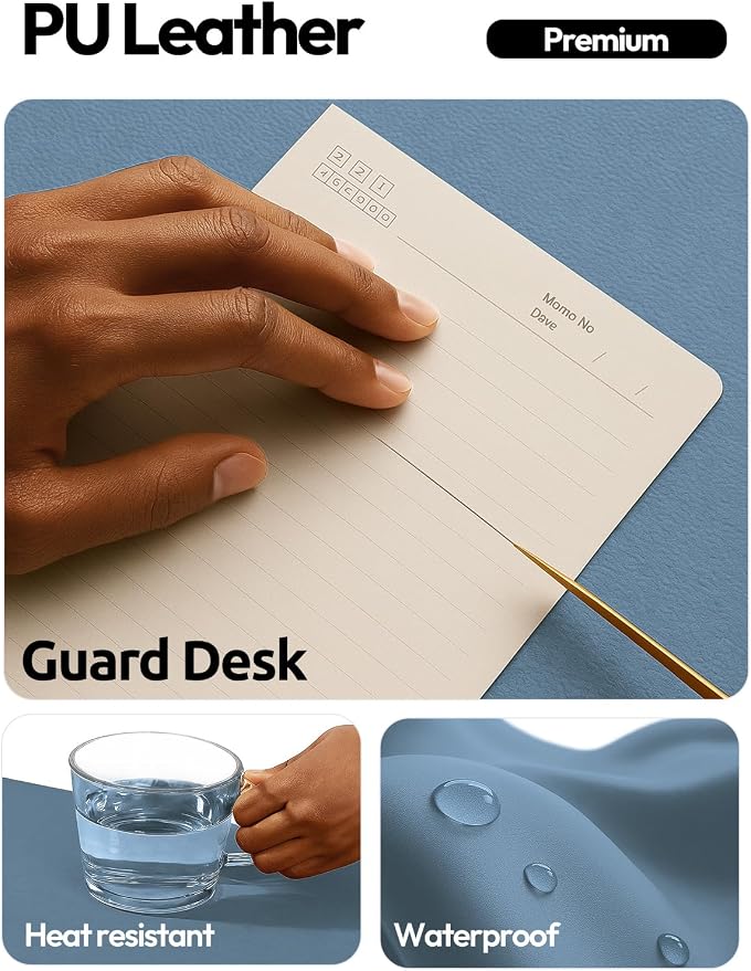 YSAGi Leather Desk Pad Protector, Office Desk Mat, Large Mouse Pad, Non-Slip PU Leather Desk Blotter, Laptop Desk Pad, Waterproof Desk Writing Pad for Office and Home (Blue,55" x 24") - Image 4