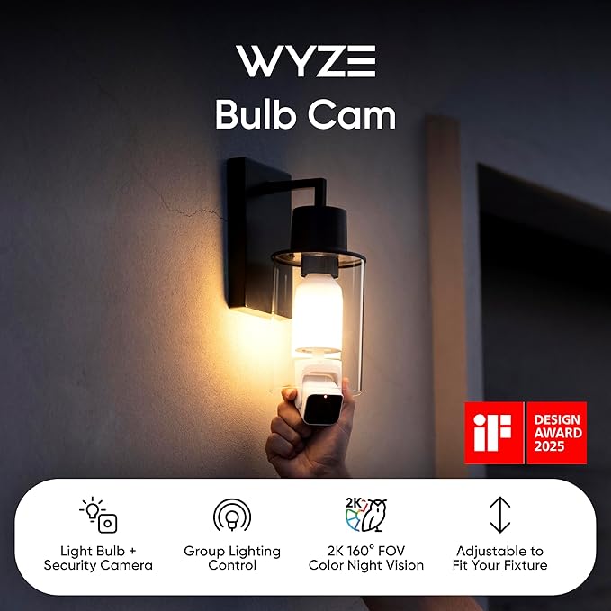 WYZE Bulb Cam Security Camera, 2K HD Outdoor Light Bulb Camera, Color Night Vision, Dimmable LED Bulb, Motion Detection, Siren Alarm, Works w/Alexa/Google Assistant (2 Pack) - Image 3