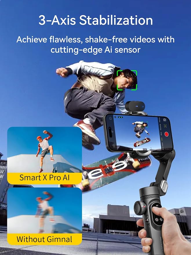 AOCHUAN 3-Axis Gimbal Stabilizer for Smartphone Smart AI XPro Black & B10 Storage Bag & E10 Extension Rod - Image 5