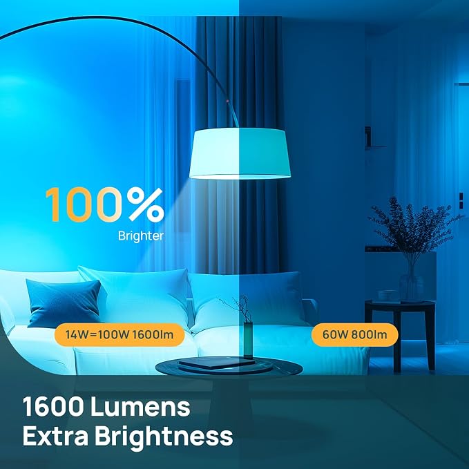 Linkind Matter Smart Light Bulb,1600LM 100W Smart Bulbs Work with Alexa/Apple Home/Google Home/SmartThings, RGBTW LED Color Changing Bulbs Music Sync, 2.4GHz Wi-Fi Light Bulbs LED 11W, A21 E26, 4Pack - Image 3