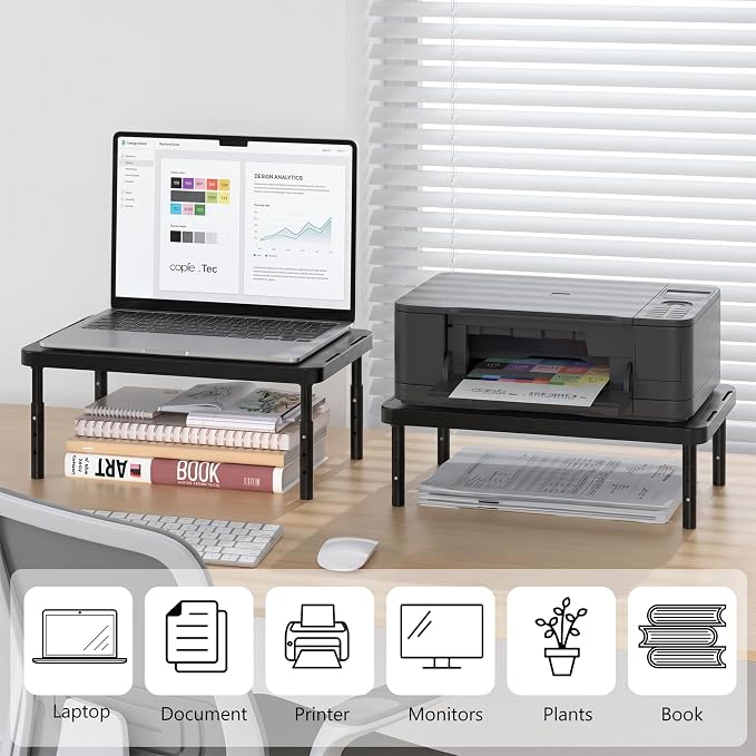 WALI Computer Monitor Stand for Desk, Adjustable Laptop Riser, Desk Monitor Stand Underneath Storage for Office, School Supplies (PTT001-B), 1 Pack, Black - Image 9