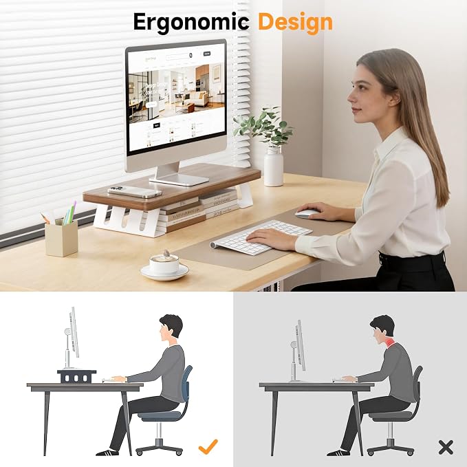 Monitor Stand - 24 Inch Wood Monitor Stand Riser, 220 Pounds Load Capacity Desk Monitor Riser for Laptop/PC/Printer, Desktop Stands Organizer for Home Office - Image 6
