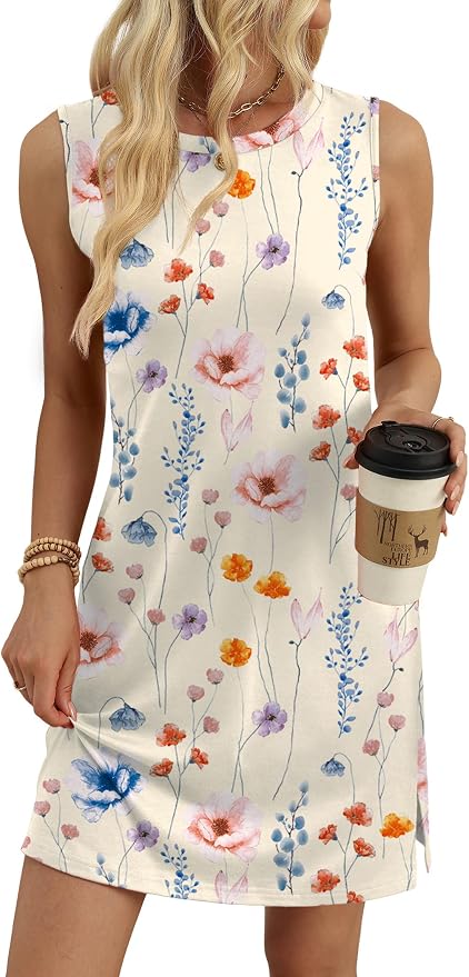 WIHOLL Casual Dresses for Women Crewneck Sleeveless Tank Dress Summer Spring Boho Vacation Clothes - Image 4