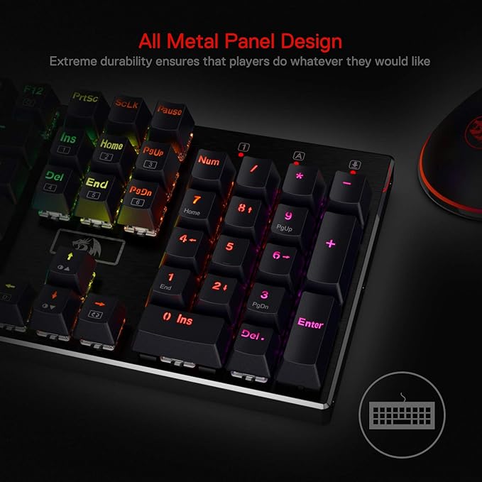 Redragon K556 Wired RGB Mechanical Gaming Keyboard, 104-Key Aluminum Board | Rock-Solid Metal Build, 20 Backlits Immersive ESports Vibe, Hot-swap Comfortable Tactile Brown Switch for Long-Time Typing - Image 3